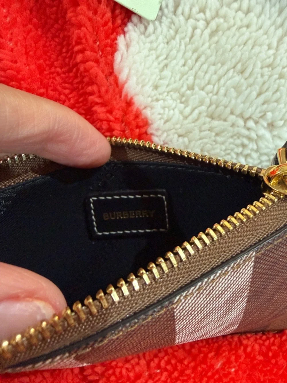 Burberry Brown and Beige Striped Leather Zip Pouch with Gold Hardware - Picture 5 of 5